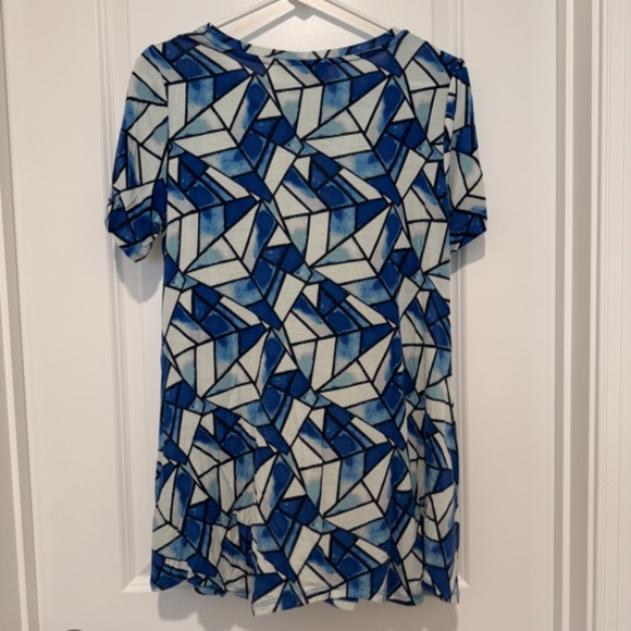 LOGO Lori Goldstein Mixed Print Blue Women Short Sleeve Top Size S - Picture 5 of 8